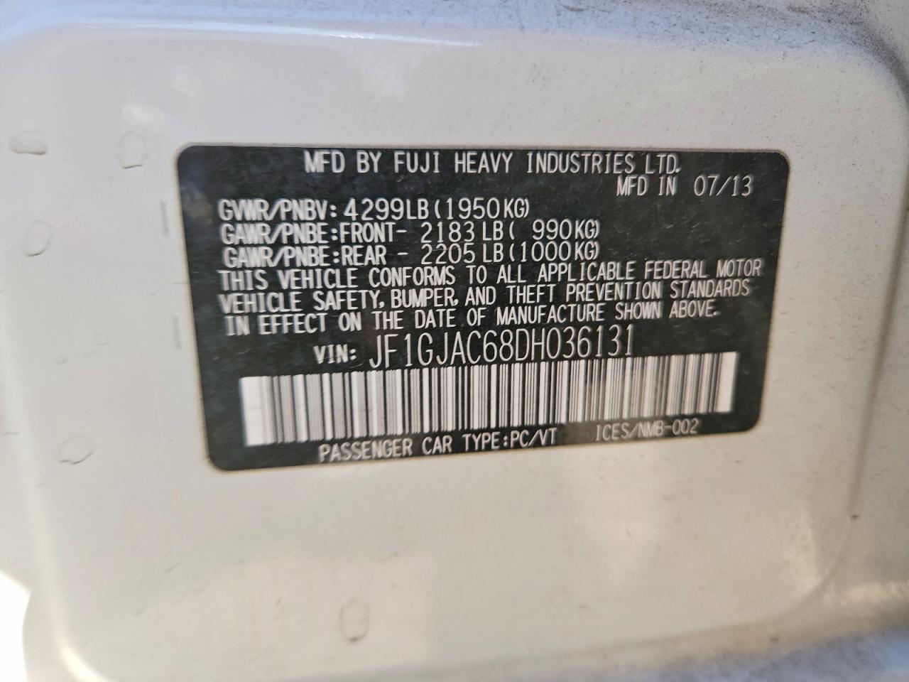 2013 Subaru Impreza Premium White vin: JF1GJAC68DH036131
