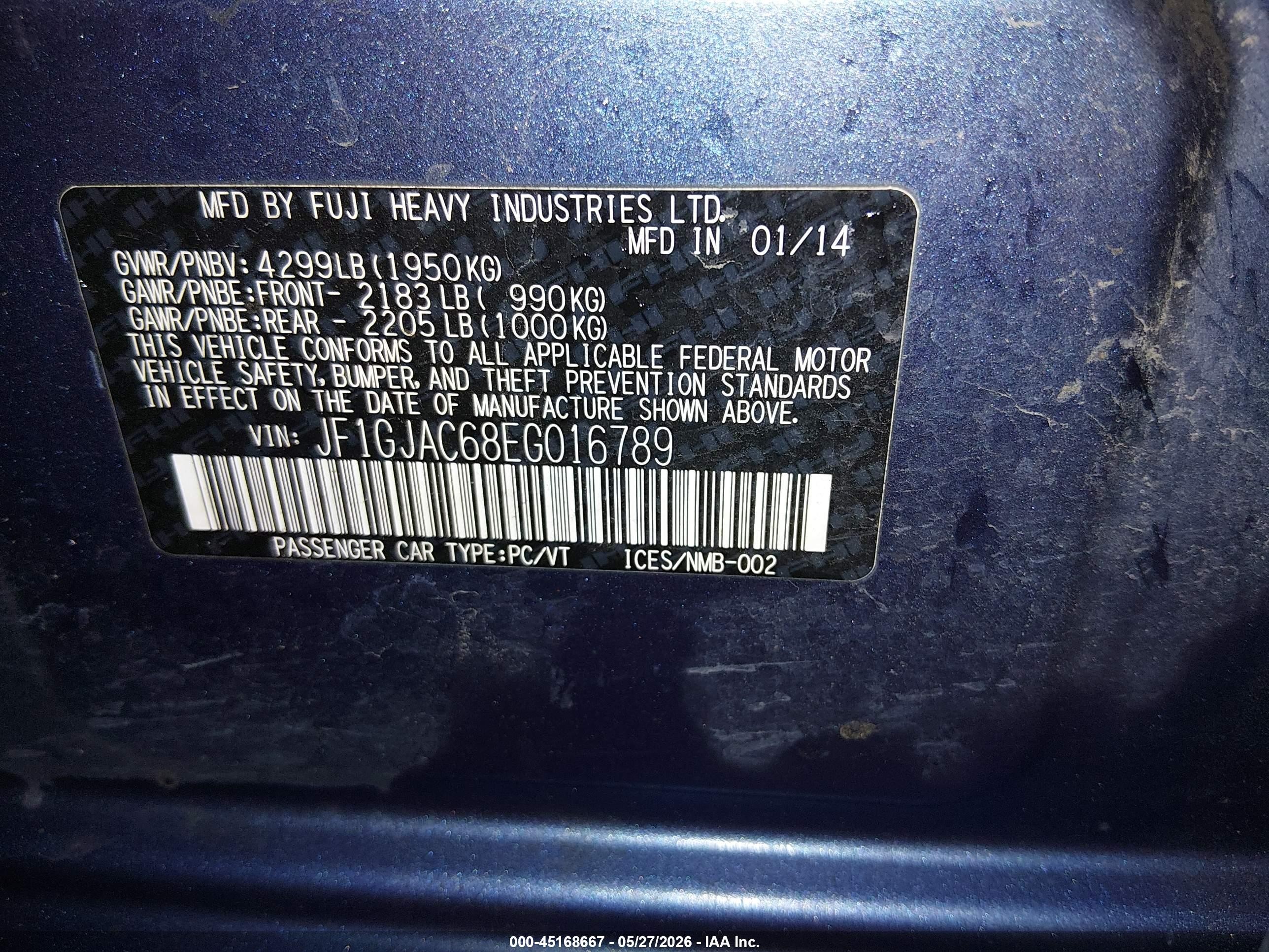 2014 Subaru Impreza 2.0i Premium Blue vin: JF1GJAC68EG016789