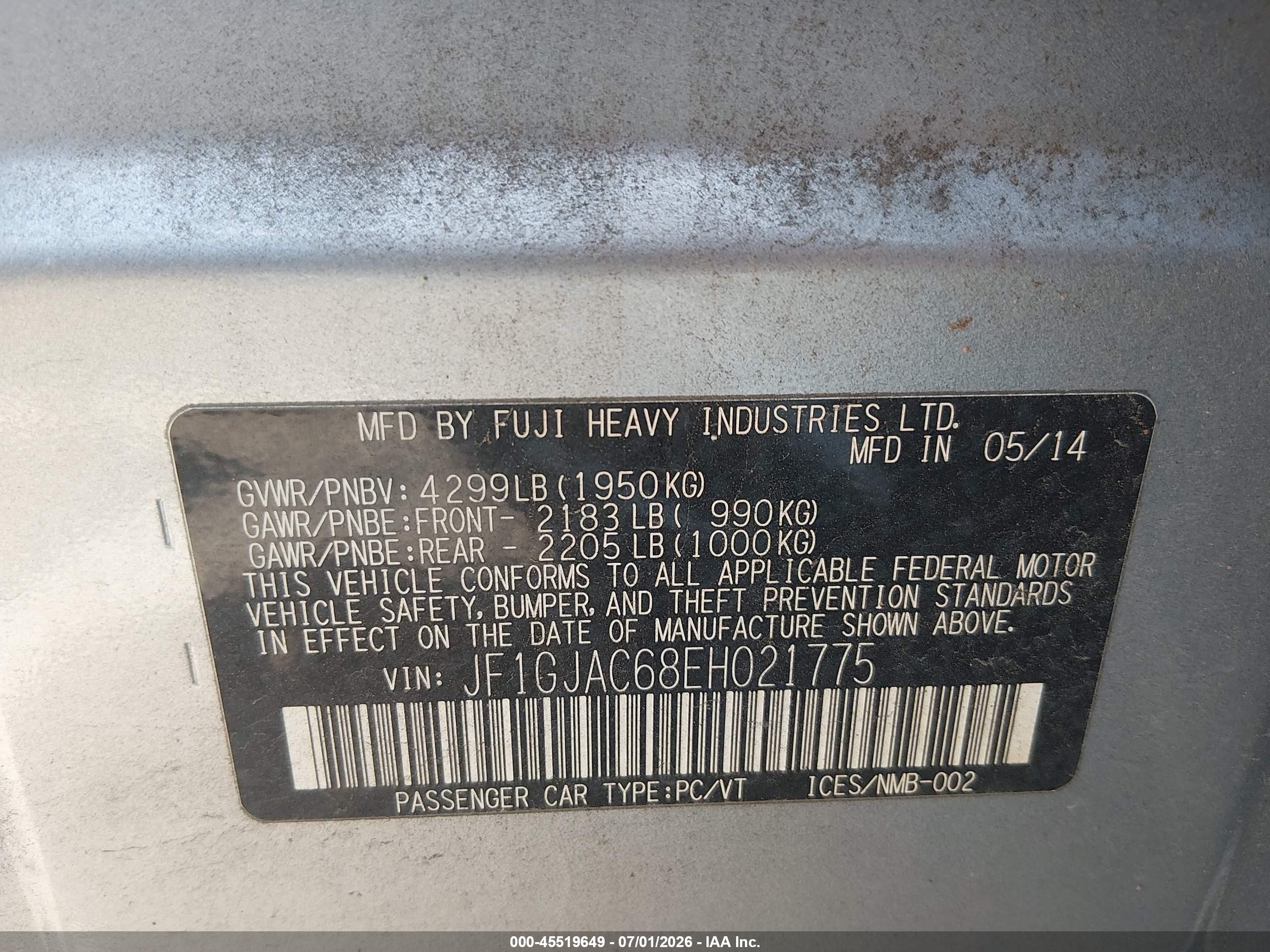 2014 Subaru Impreza 2.0i Premium Silver vin: JF1GJAC68EH021775