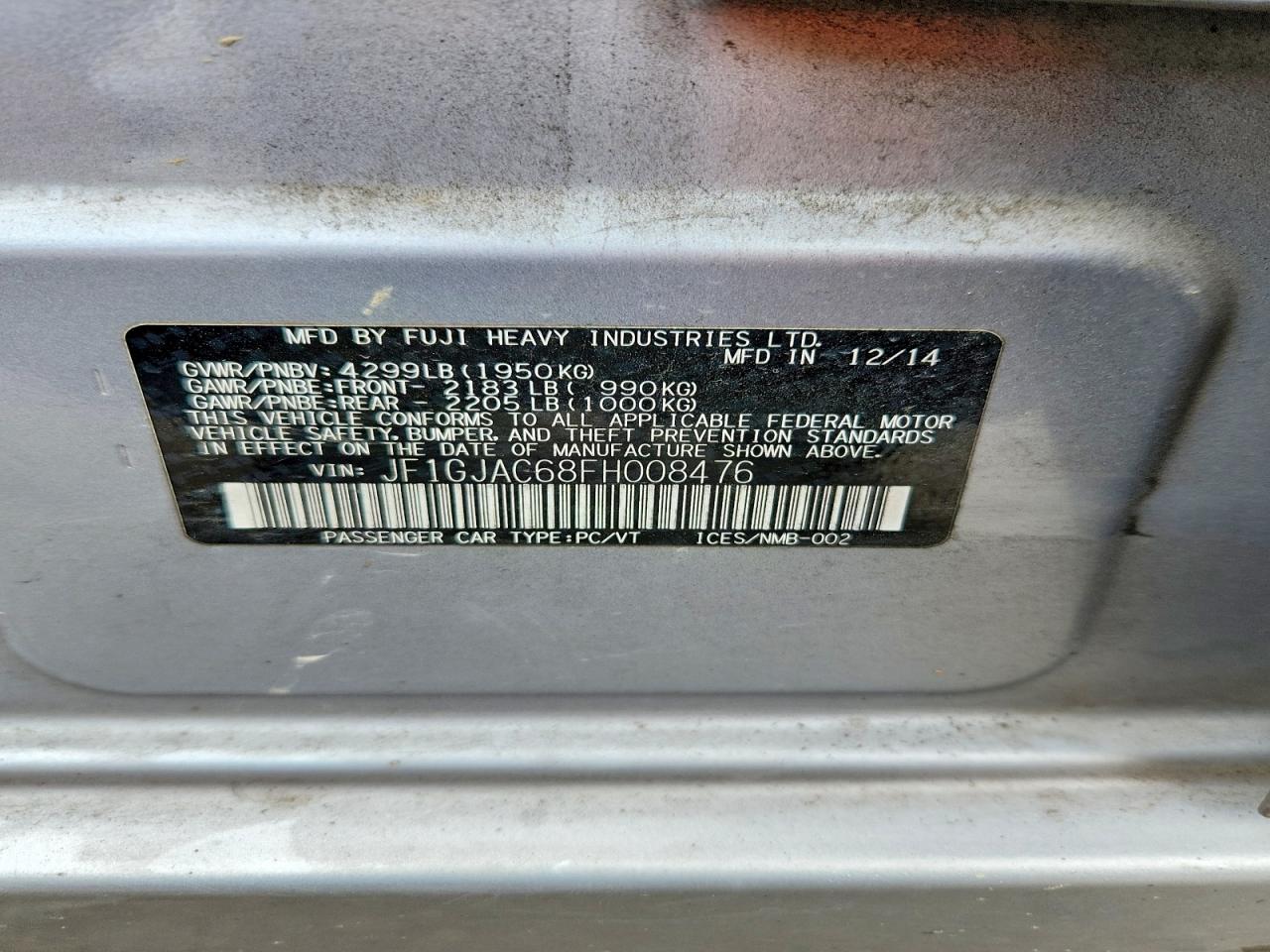 2015 Subaru Impreza Premium Silver vin: JF1GJAC68FH008476