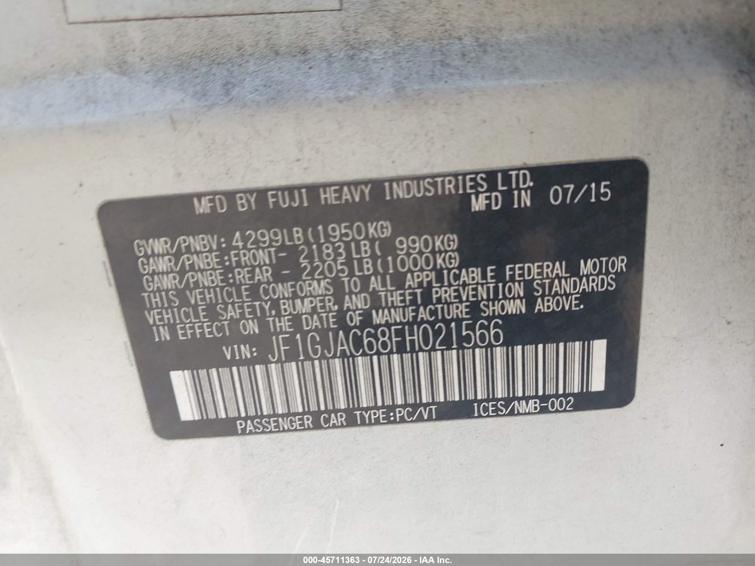 2015 Subaru Impreza 2.0i Premium White vin: JF1GJAC68FH021566