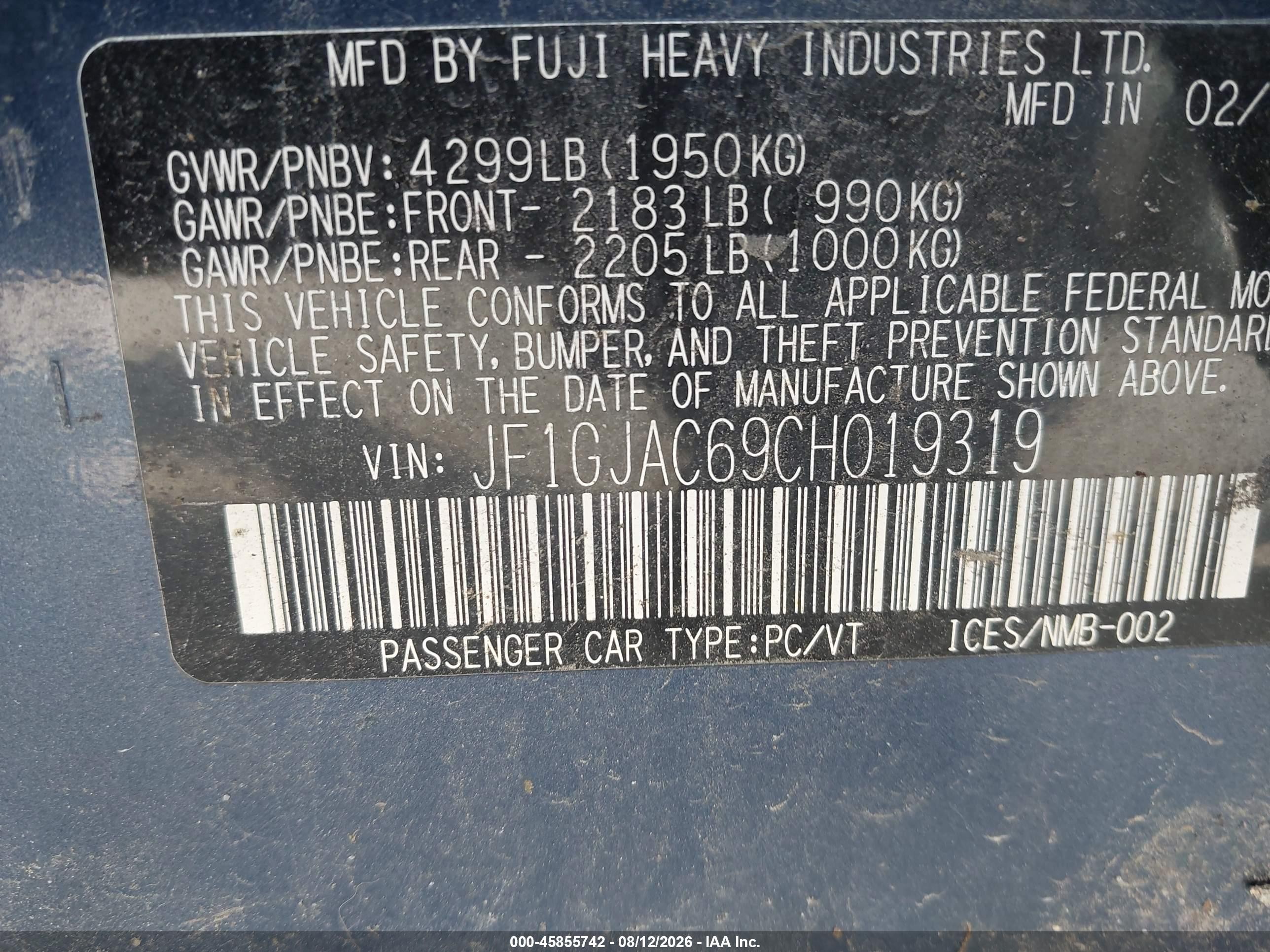 2012 Subaru Impreza 2.0i Premium Синий vin: JF1GJAC69CH019319