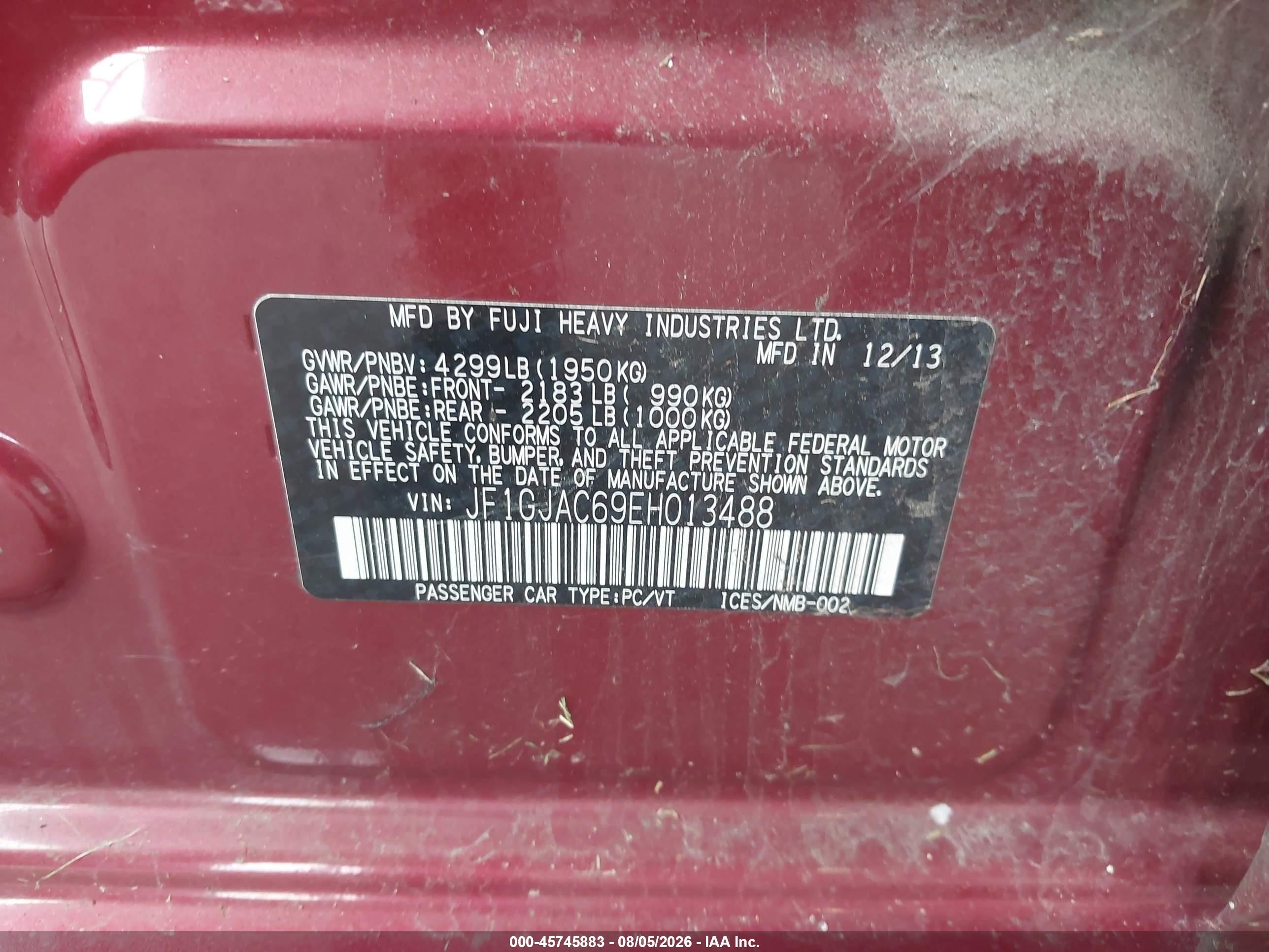 2014 Subaru Impreza 2.0i Premium Red vin: JF1GJAC69EH013488