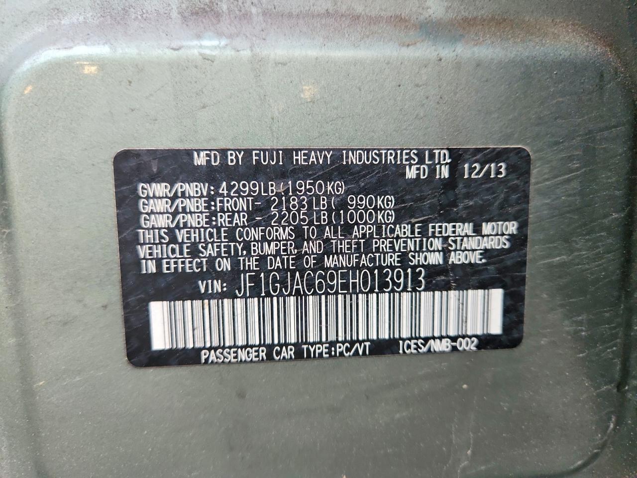 2014 Subaru Impreza Premium Green vin: JF1GJAC69EH013913