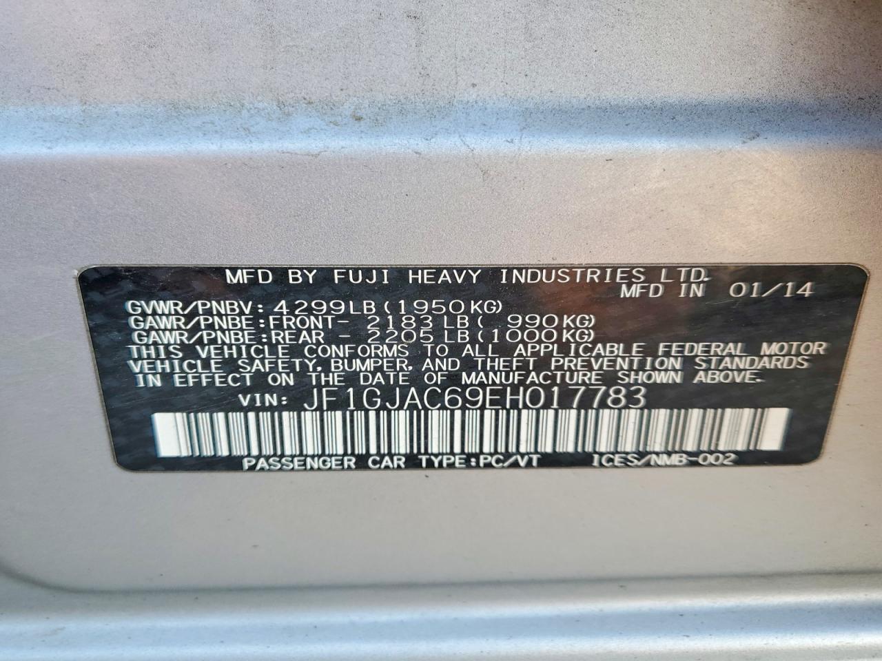 2014 Subaru Impreza Premium Серебряный vin: JF1GJAC69EH017783