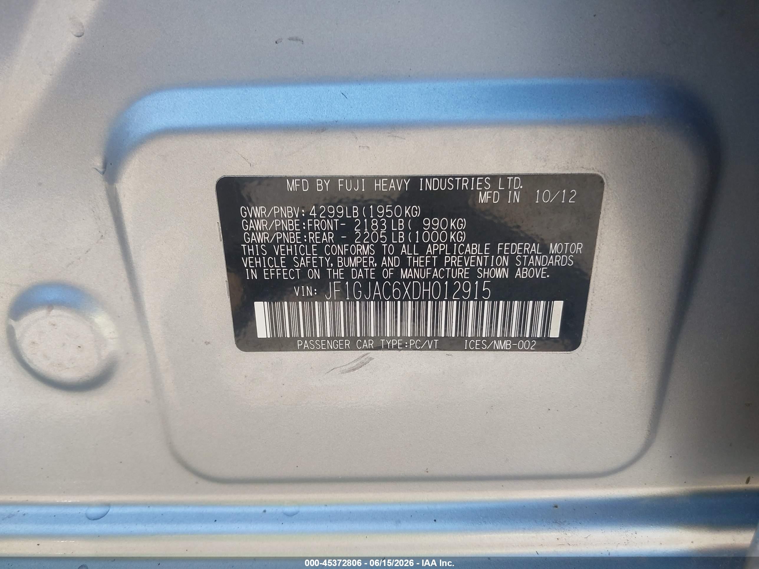 2013 Subaru Impreza 2.0i Premium Silver vin: JF1GJAC6XDH012915