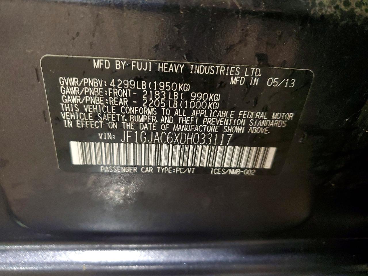 2013 Subaru Impreza Premium Charcoal vin: JF1GJAC6XDH033117