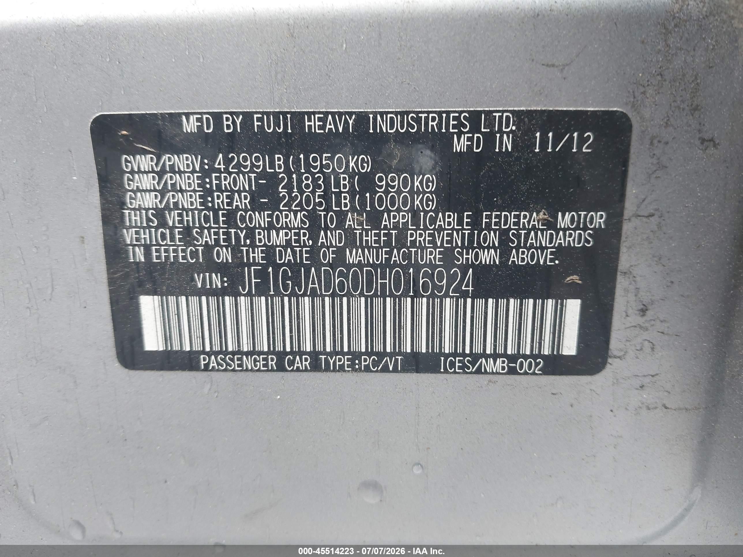 2013 Subaru Impreza 2.0i Premium Blue vin: JF1GJAD60DH016924