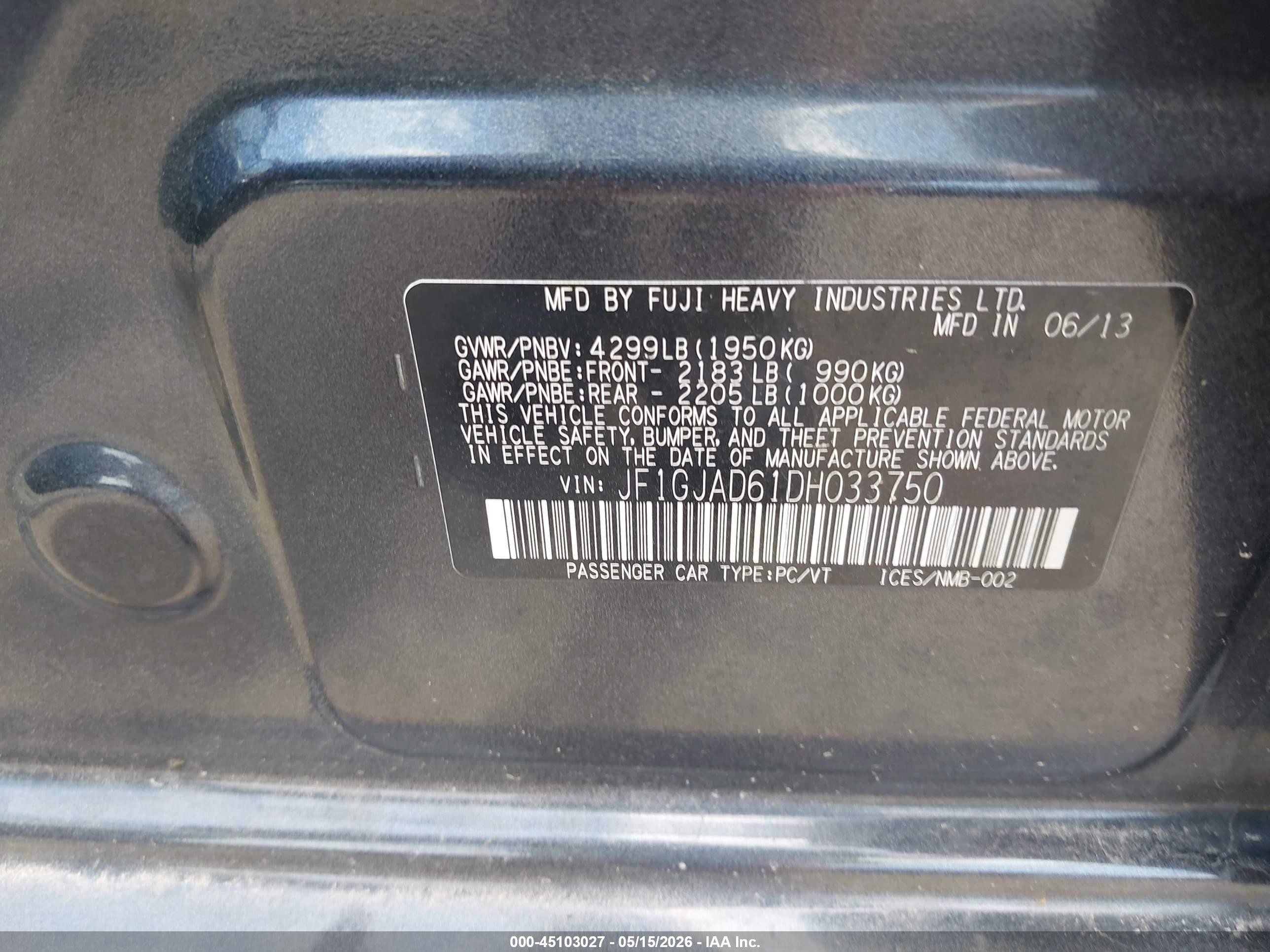2013 Subaru Impreza 2.0i Premium Gray vin: JF1GJAD61DH033750