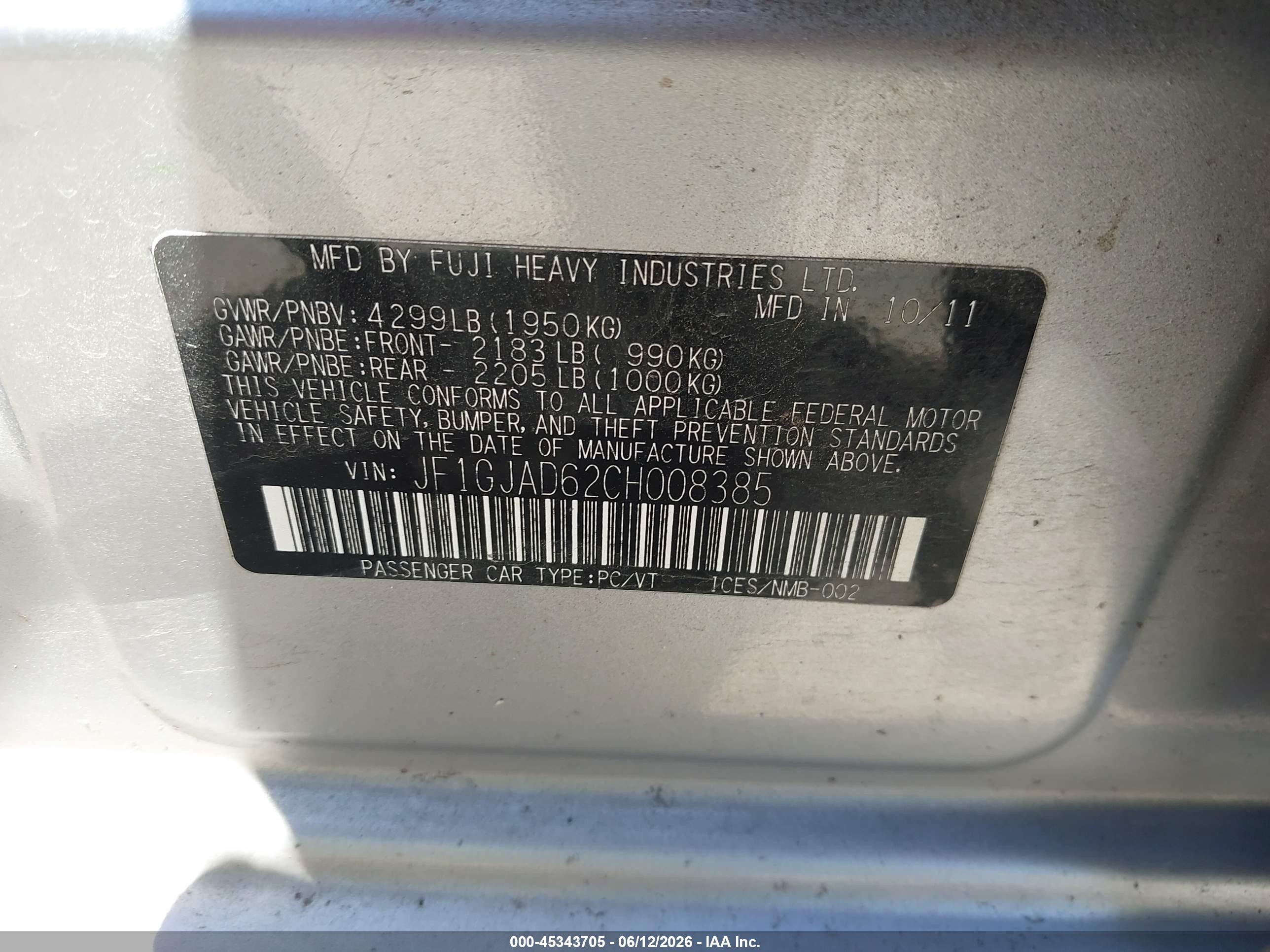 2012 Subaru Impreza 2.0i Premium Gray vin: JF1GJAD62CH008385