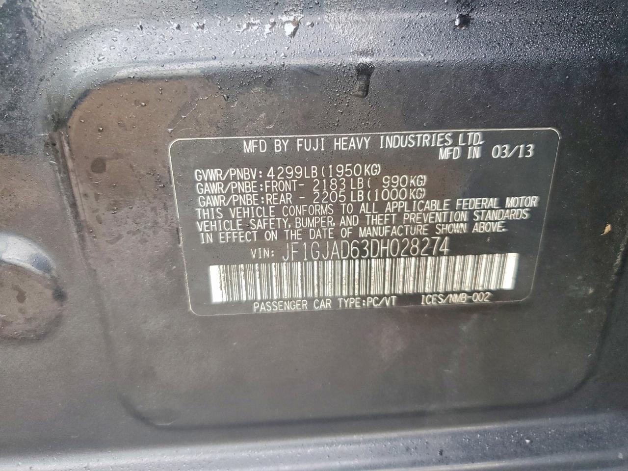 2013 Subaru Impreza Premium Black vin: JF1GJAD63DH028274