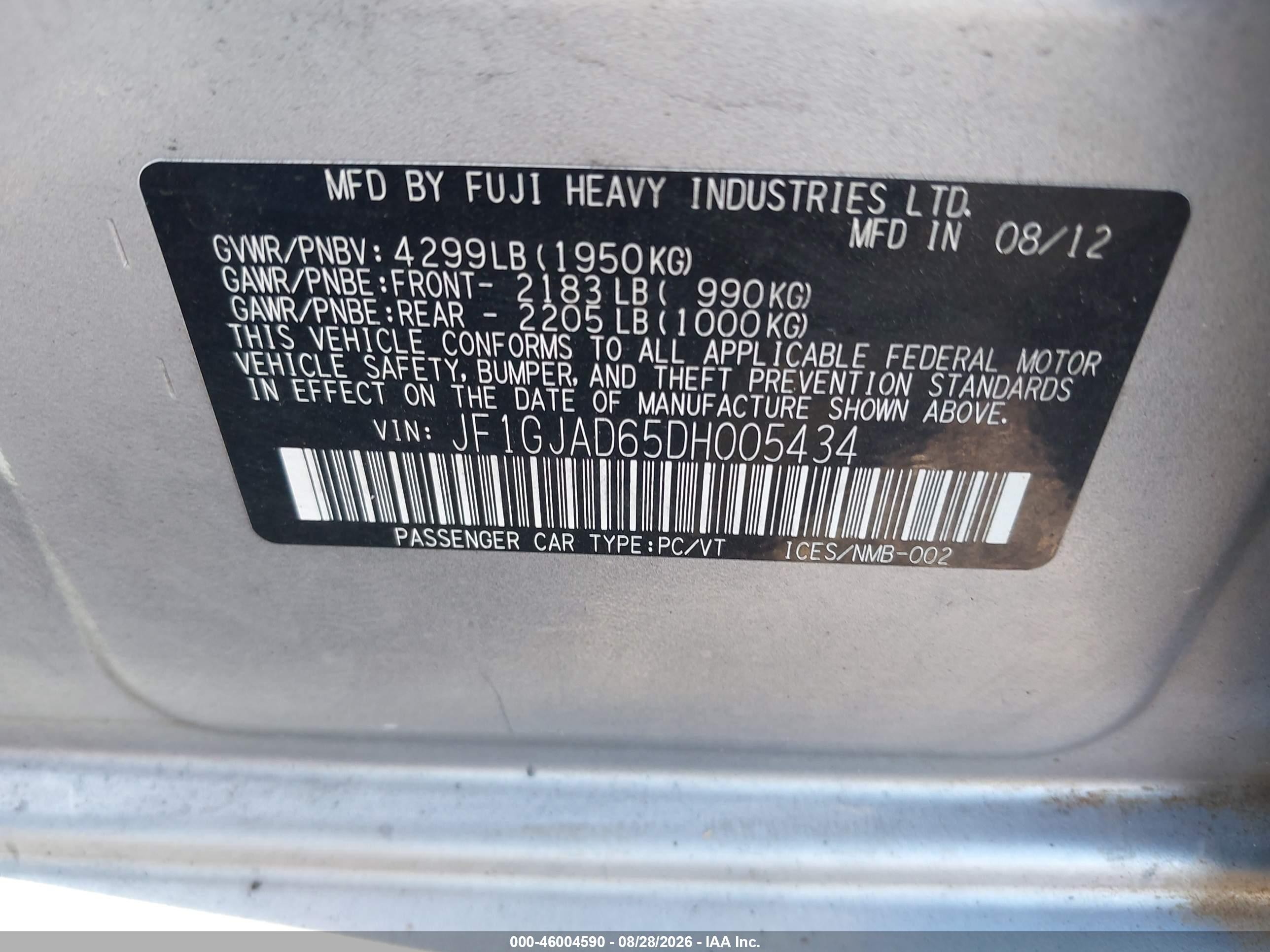 2013 Subaru Impreza 2.0i Premium Silver vin: JF1GJAD65DH005434