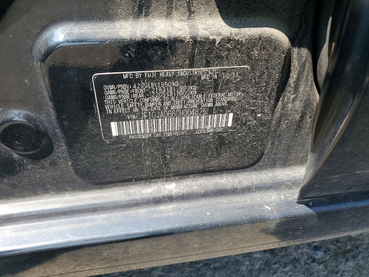 2012 Subaru Impreza Premium Black vin: JF1GJAD66CH004825