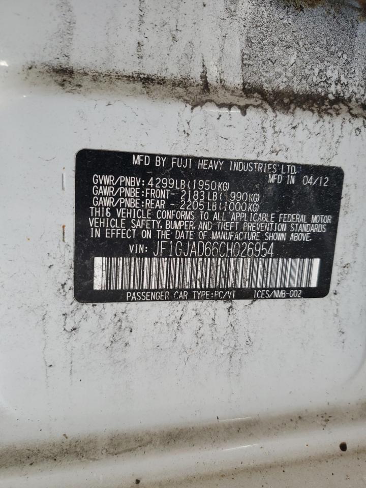 2012 Subaru Impreza Premium White vin: JF1GJAD66CH026954