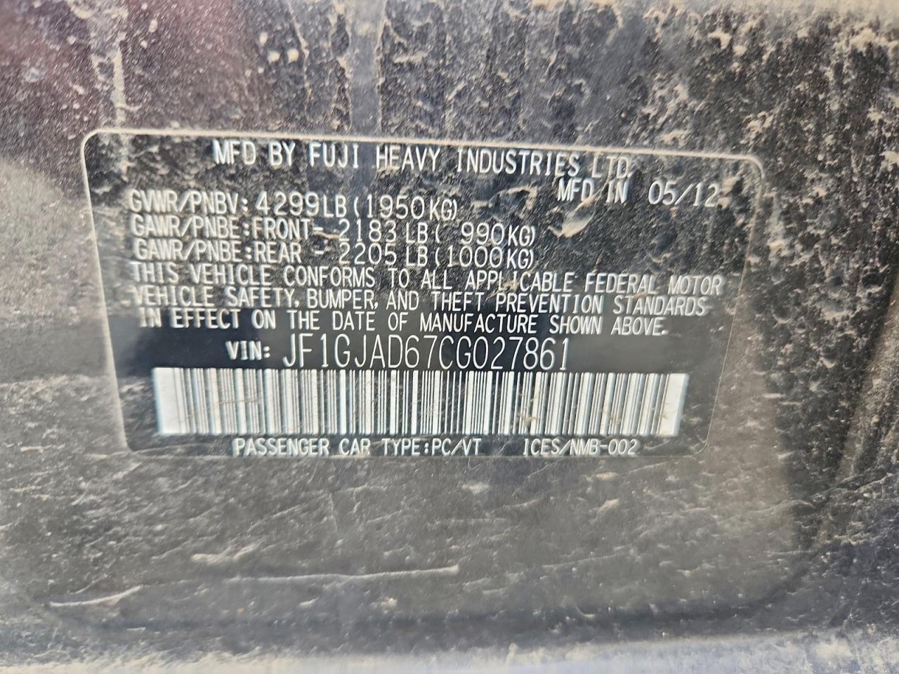 2012 Subaru Impreza Premium Charcoal vin: JF1GJAD67CG027861