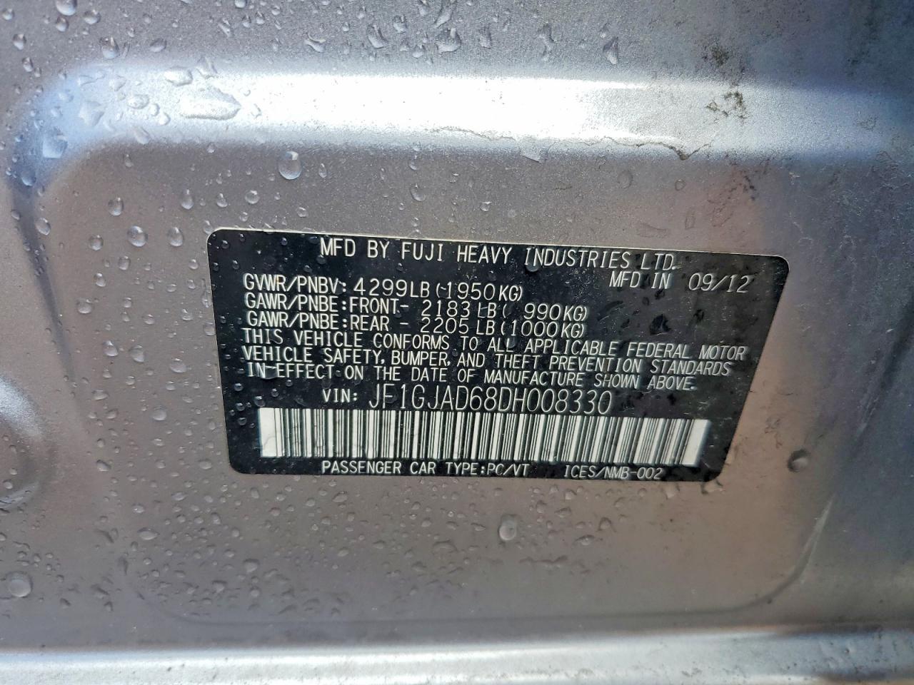 2013 Subaru Impreza Premium Silver vin: JF1GJAD68DH008330