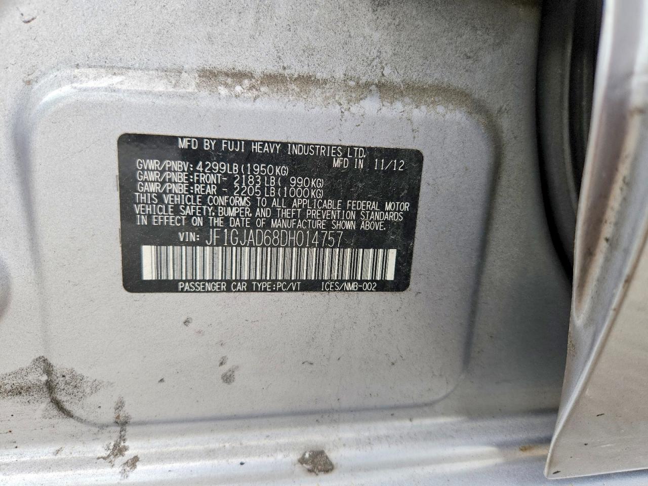 2013 Subaru Impreza Premium Silver vin: JF1GJAD68DH014757