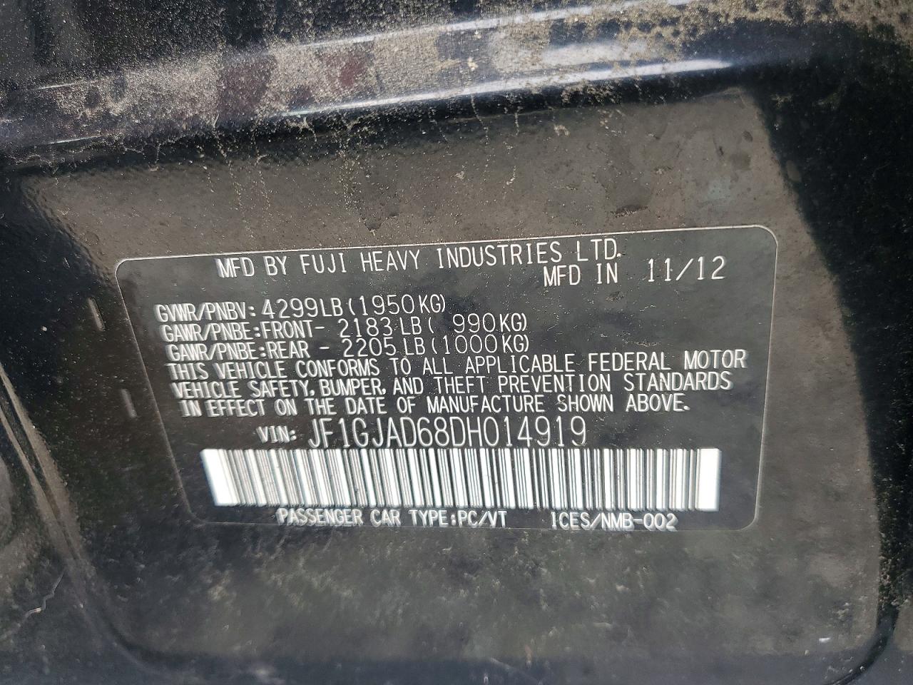 2013 Subaru Impreza Premium Black vin: JF1GJAD68DH014919