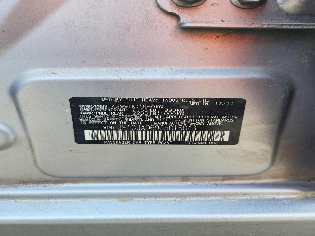 2012 Subaru Impreza Premium Silver vin: JF1GJAD69CH015043
