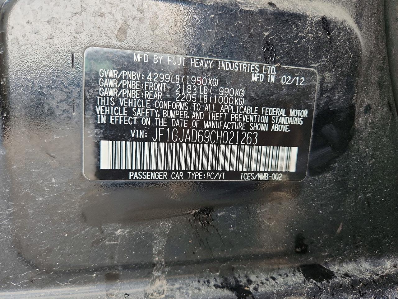 2012 Subaru Impreza Premium Black vin: JF1GJAD69CH021263