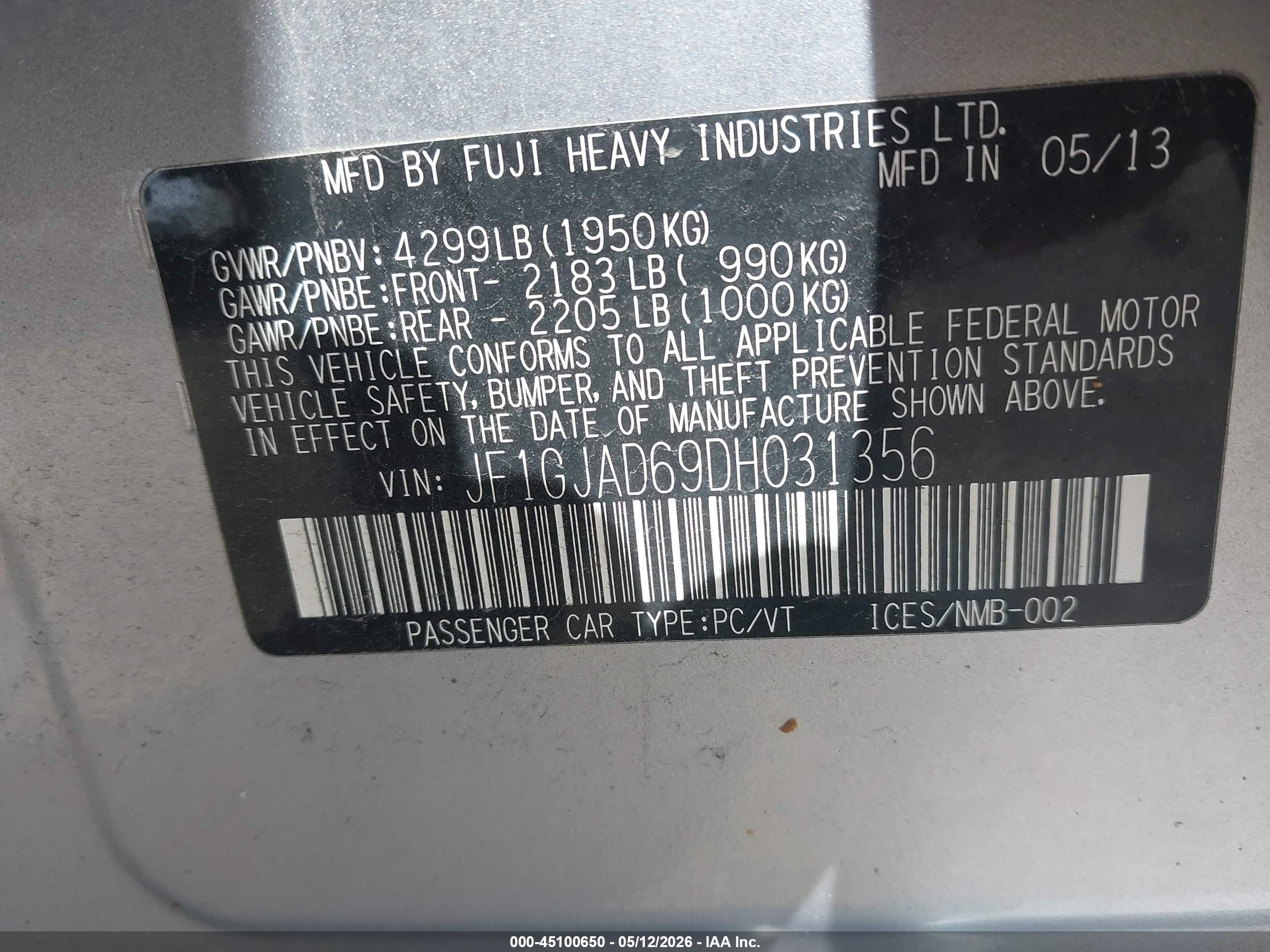2013 Subaru Impreza 2.0i Premium Silver vin: JF1GJAD69DH031356