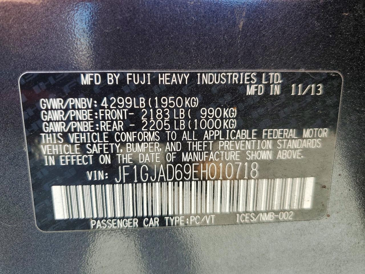 2014 Subaru Impreza Premium Black vin: JF1GJAD69EH010718
