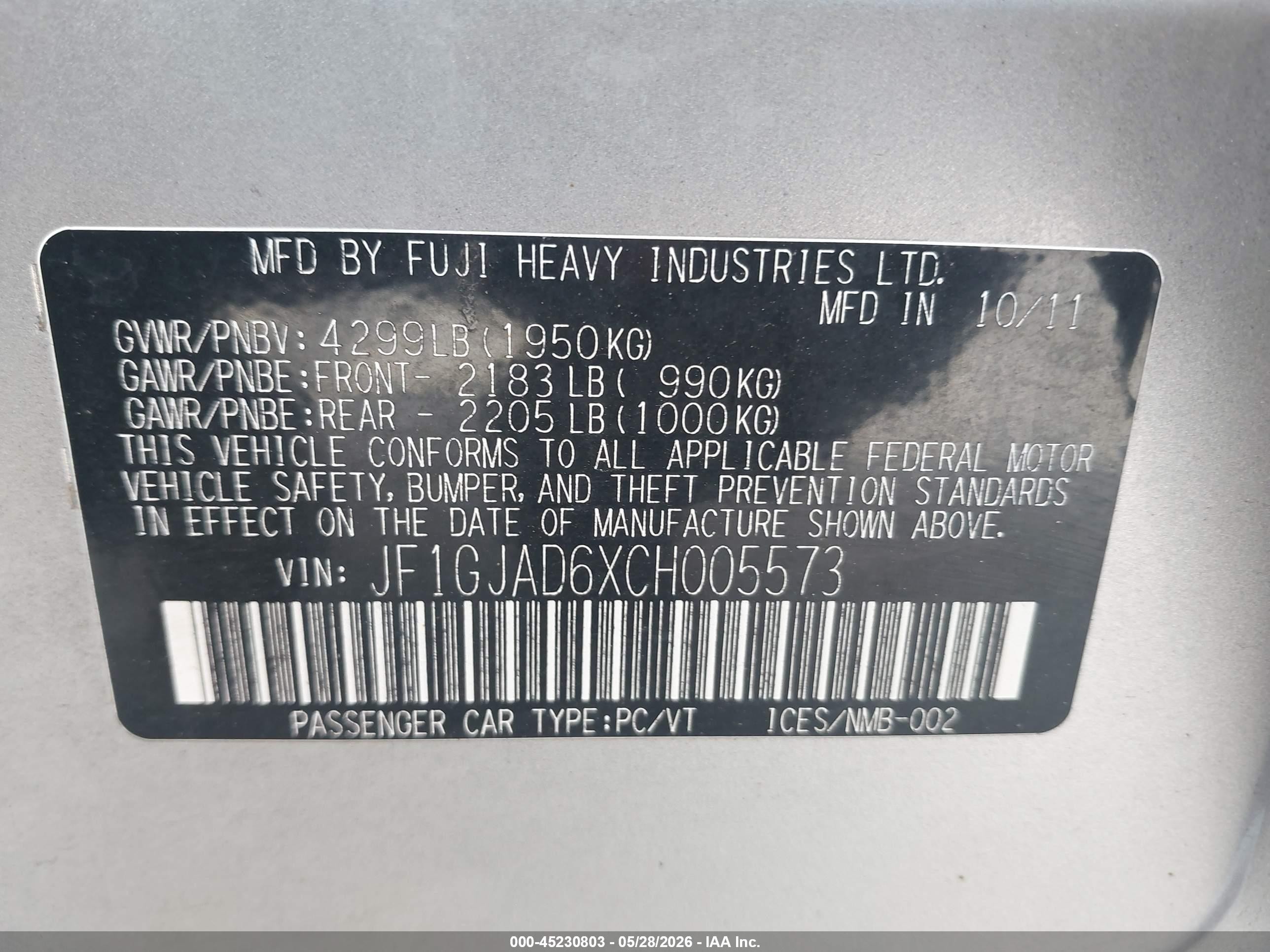 2012 Subaru Impreza 2.0i Premium Silver vin: JF1GJAD6XCH005573