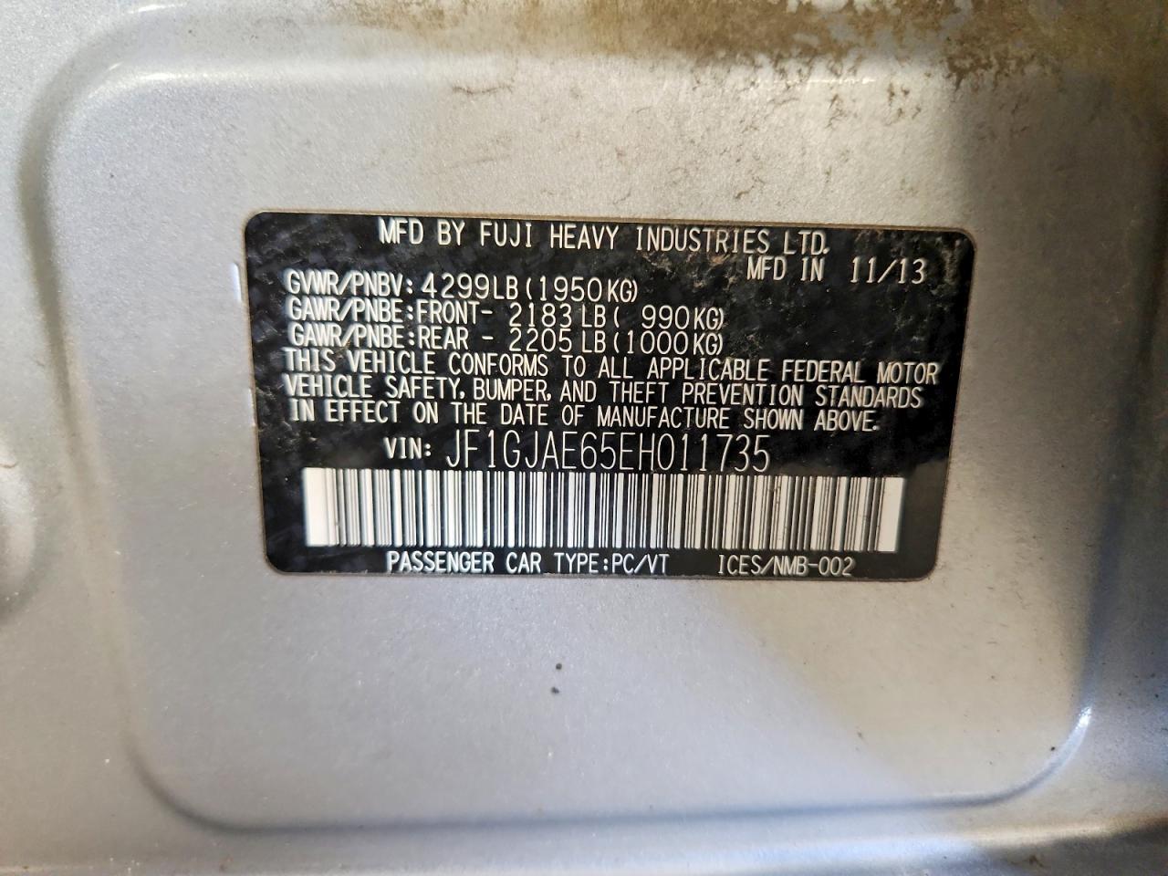 2014 Subaru Impreza Premium Silver vin: JF1GJAE65EH011735