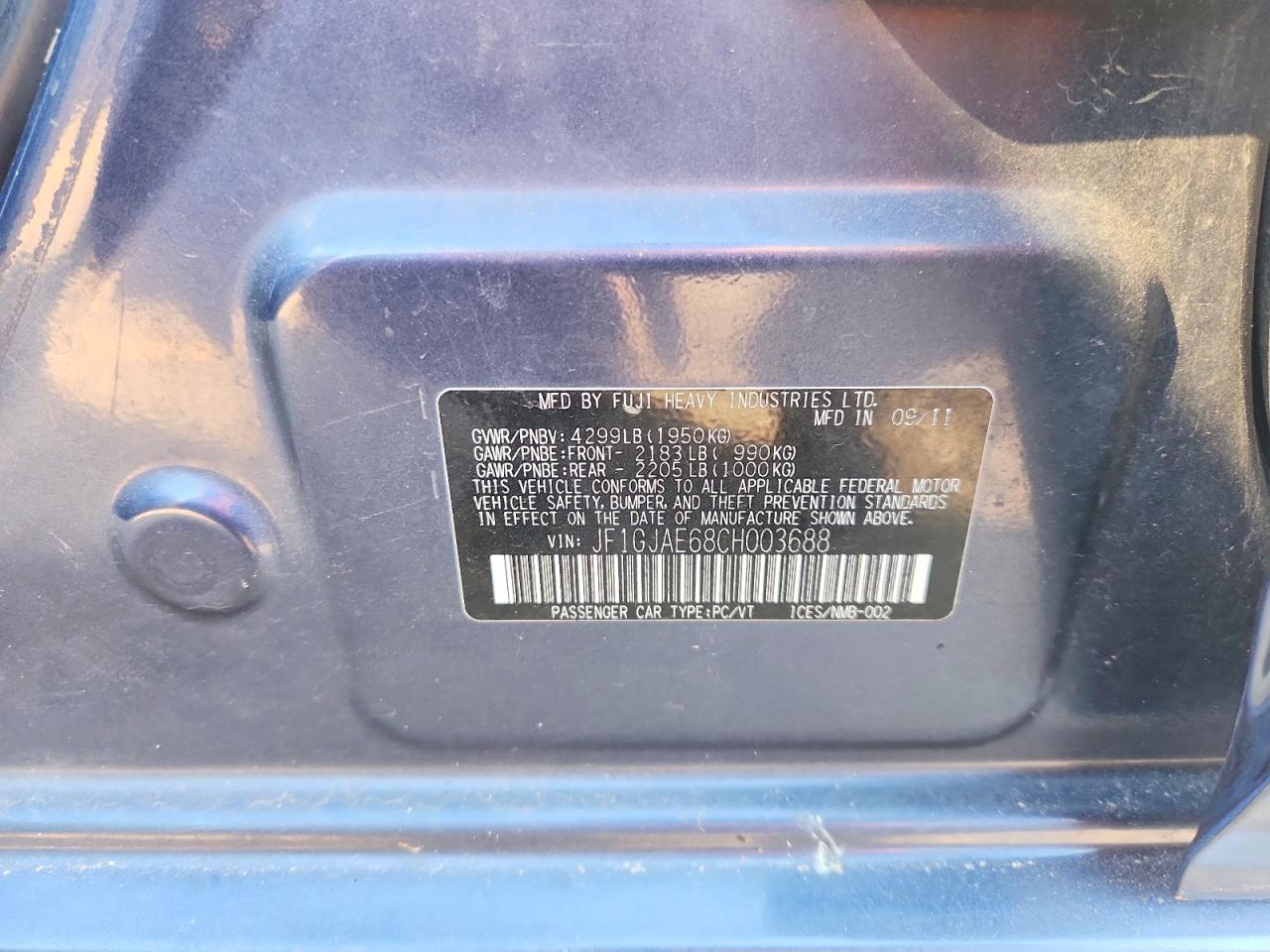 2012 Subaru Impreza Premium Синий vin: JF1GJAE68CH003688