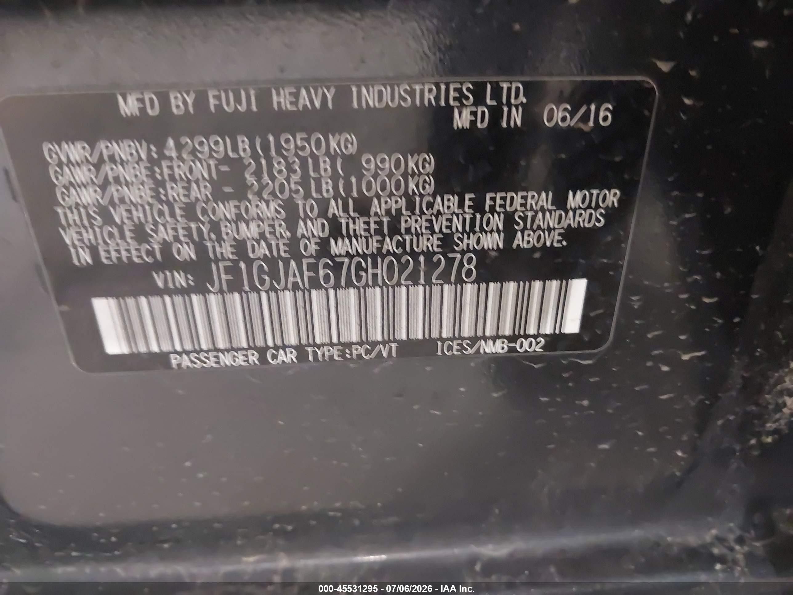 2016 Subaru Impreza 2.0i Premium Black vin: JF1GJAF67GH021278