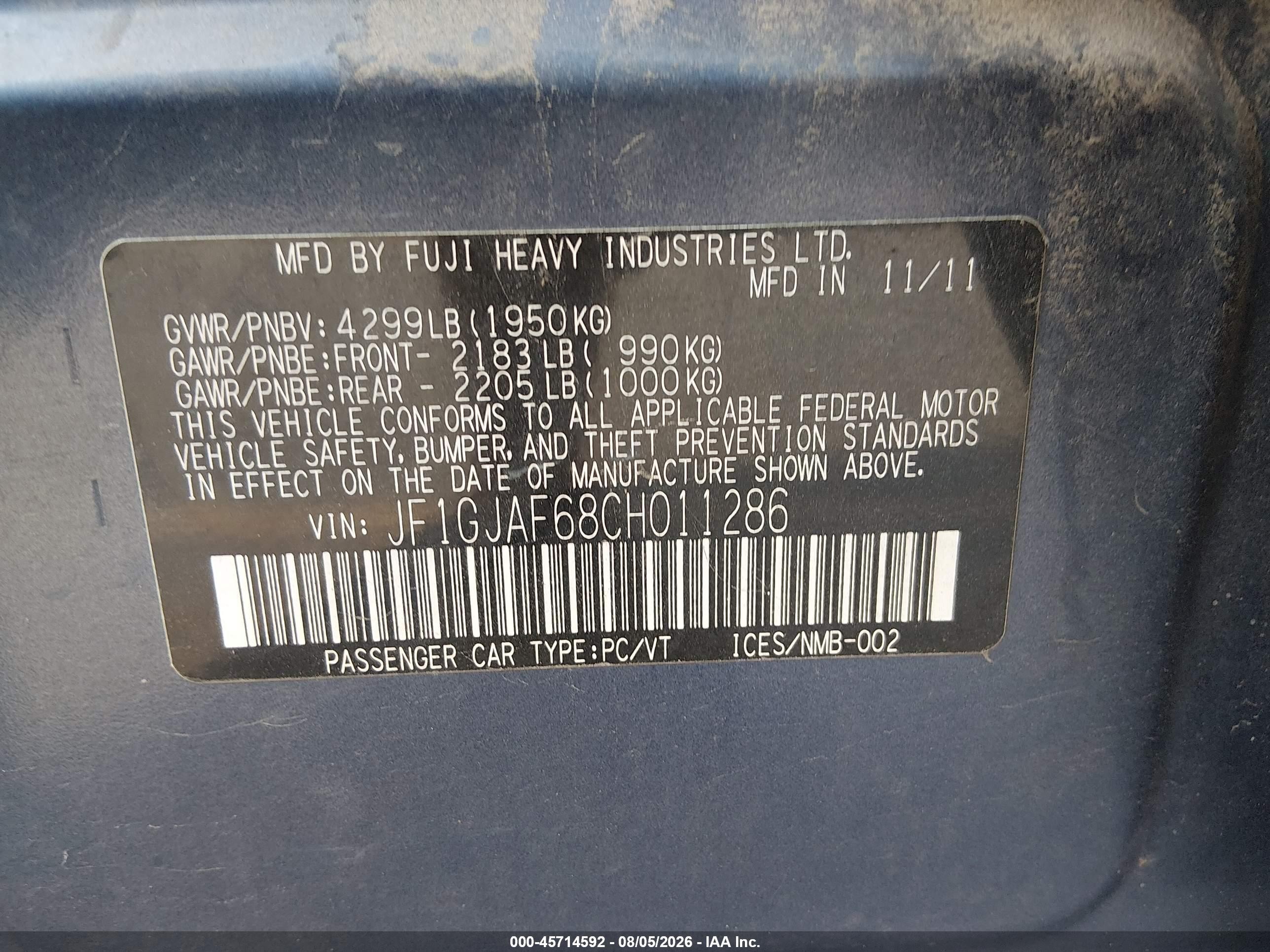 2012 Subaru Impreza 2.0i Premium Синий vin: JF1GJAF68CH011286