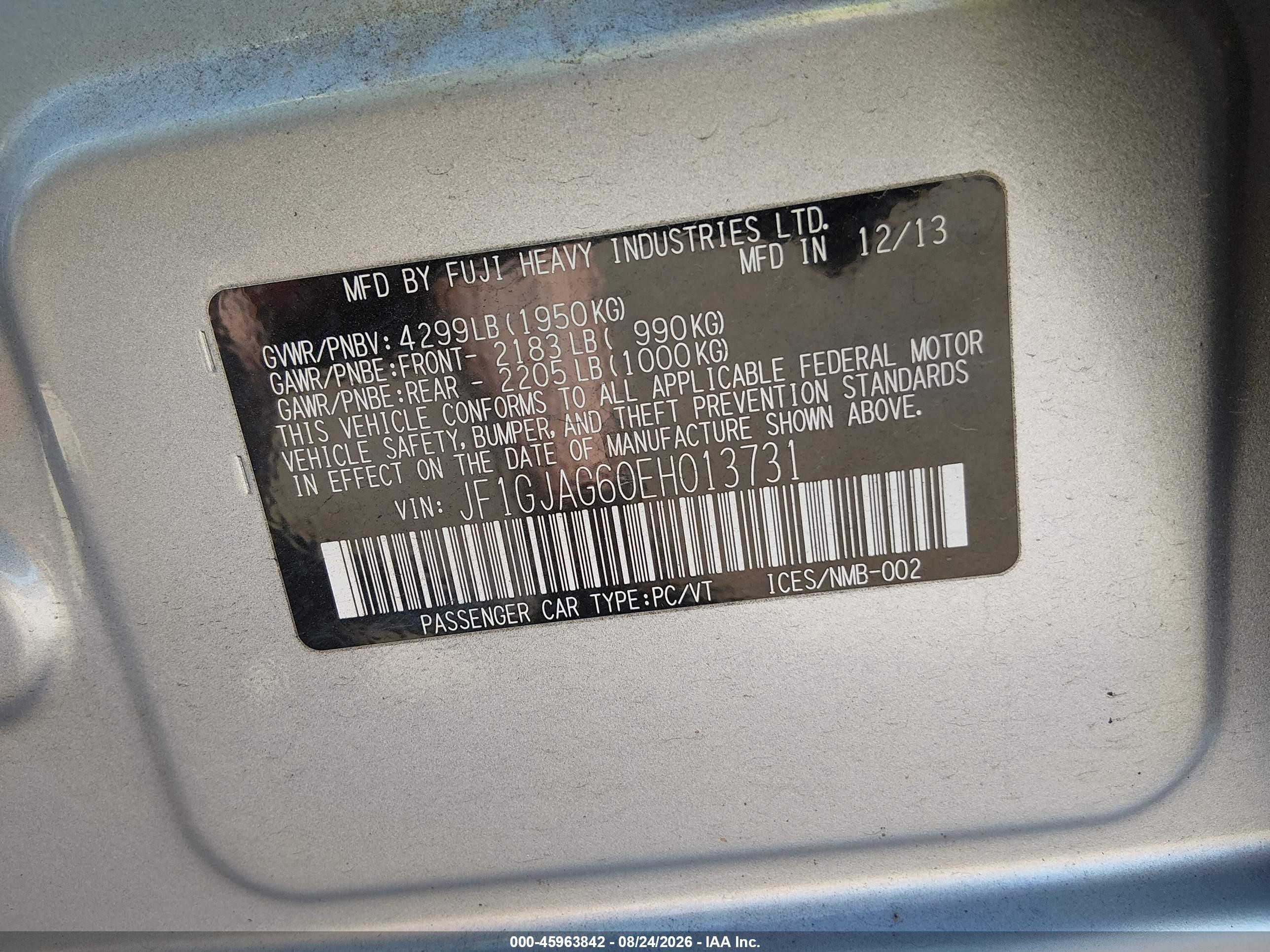 2014 Subaru Impreza 2.0i Limited Silver vin: JF1GJAG60EH013731