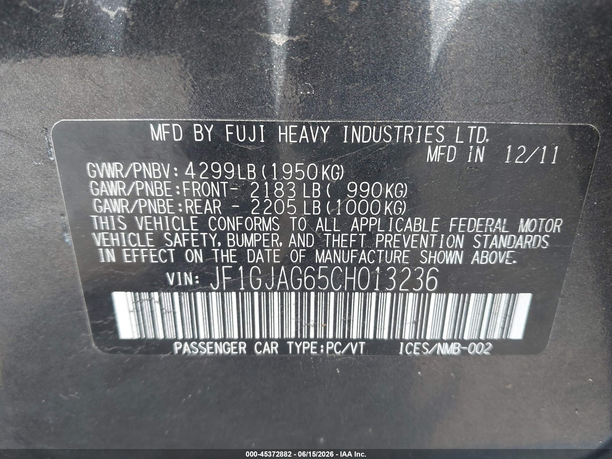 2012 Subaru Impreza 2.0i Limited Gray vin: JF1GJAG65CH013236
