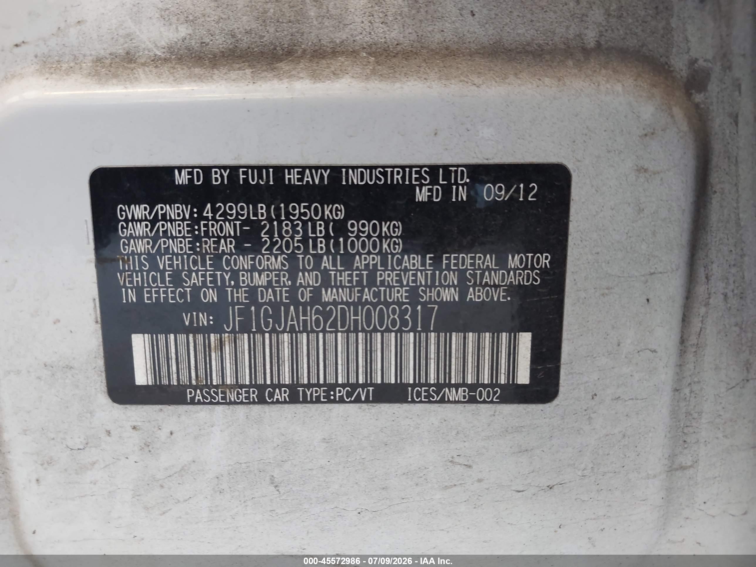2013 Subaru Impreza 2.0i Limited White vin: JF1GJAH62DH008317