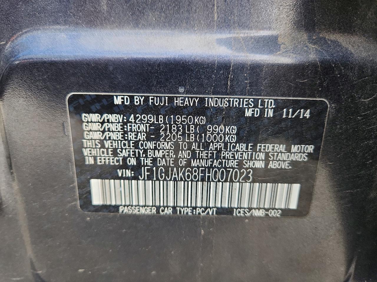 2015 Subaru Impreza Premium Plus Черный vin: JF1GJAK68FH007023