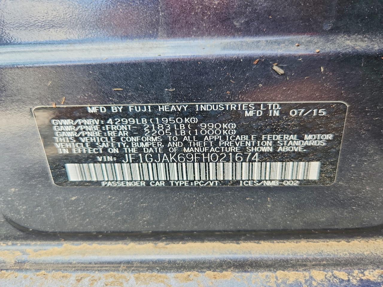 2015 Subaru Impreza Premium Plus Угольный vin: JF1GJAK69FH021674