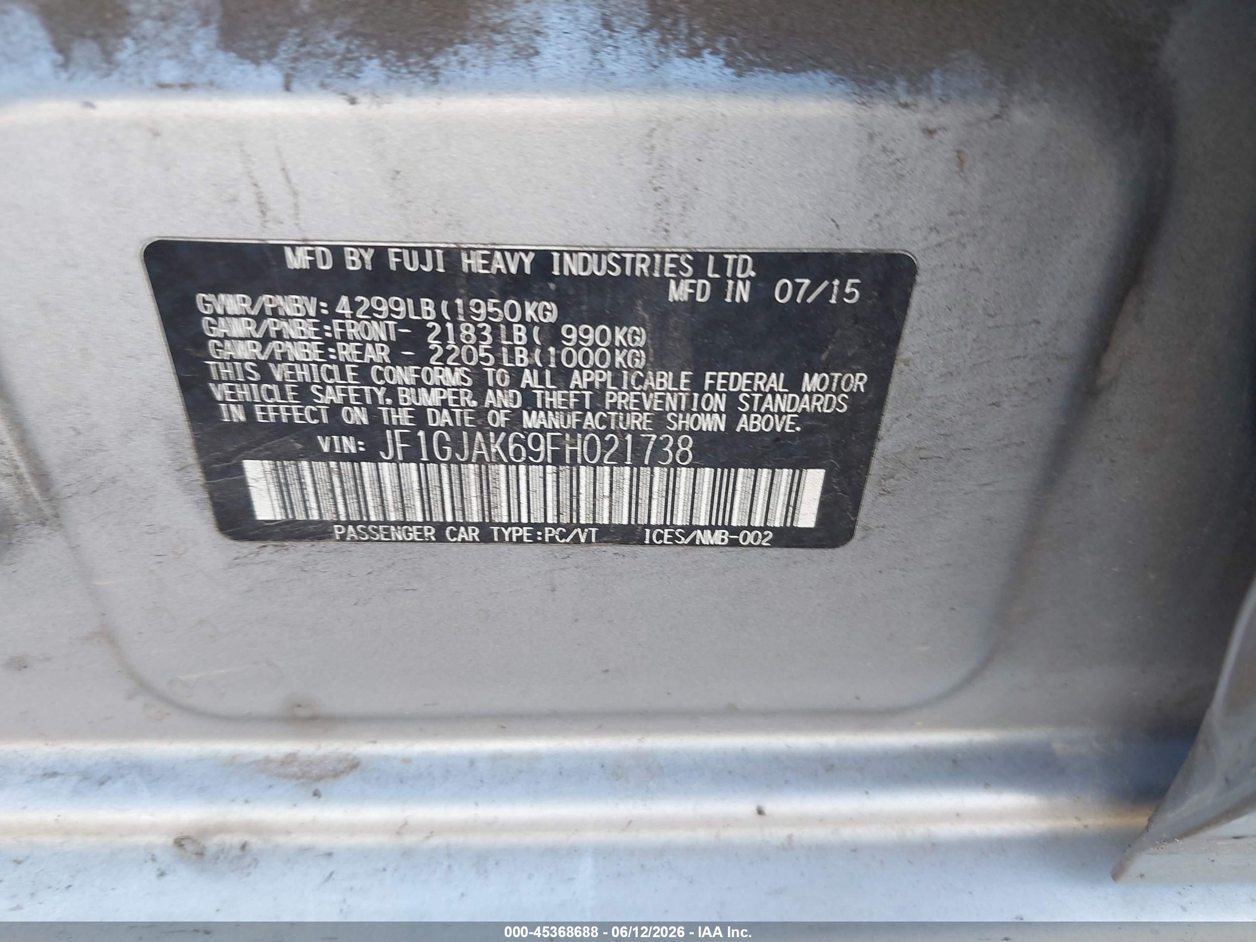 2015 Subaru Impreza 2.0i Premium Silver vin: JF1GJAK69FH021738
