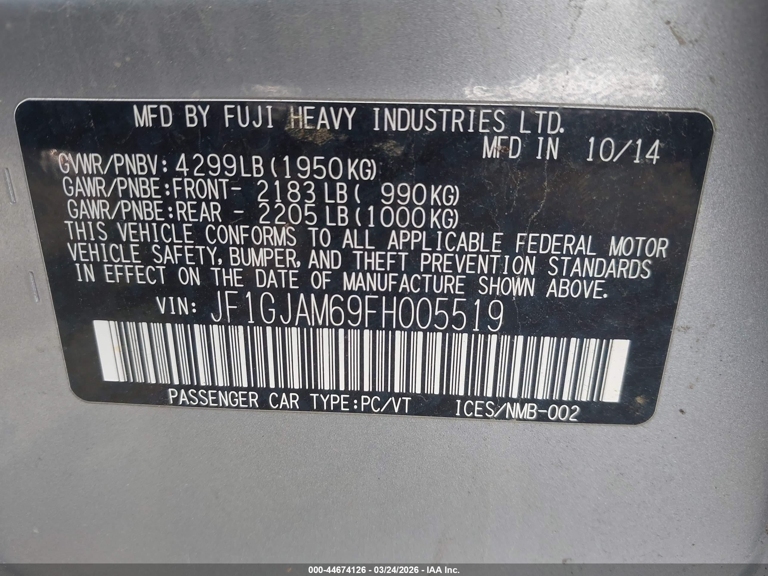 2015 Subaru Impreza 2.0i Limited Silver vin: JF1GJAM69FH005519
