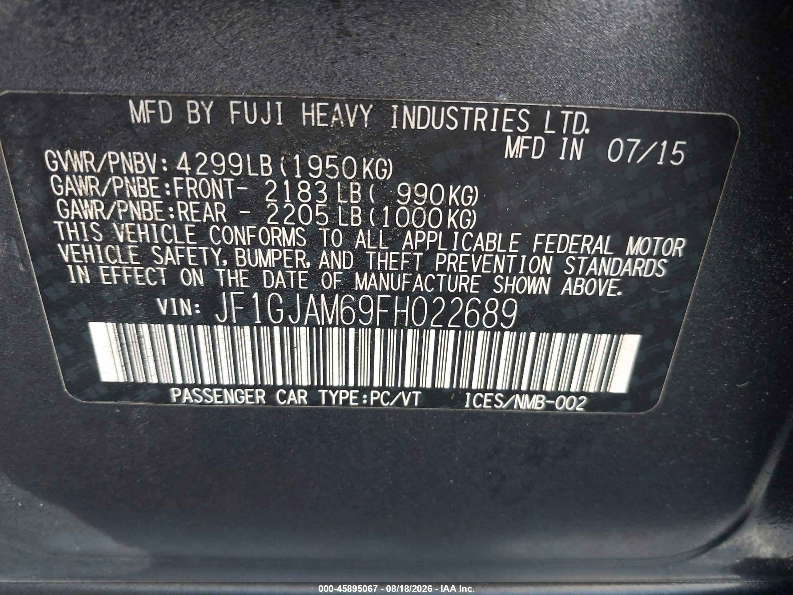 2015 Subaru Impreza 2.0i Limited Gray vin: JF1GJAM69FH022689