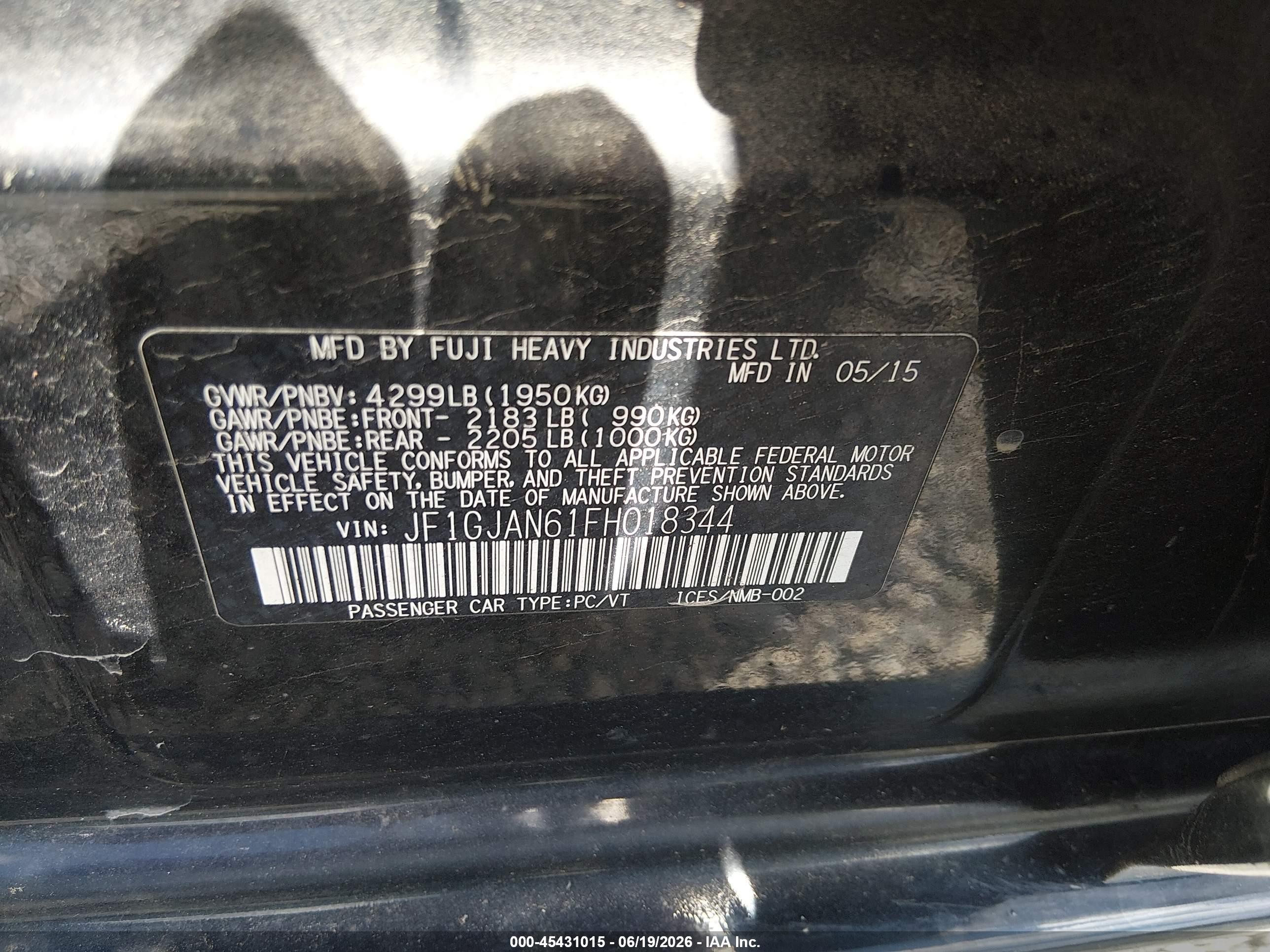 2015 Subaru Impreza 2.0i Limited Черный vin: JF1GJAN61FH018344