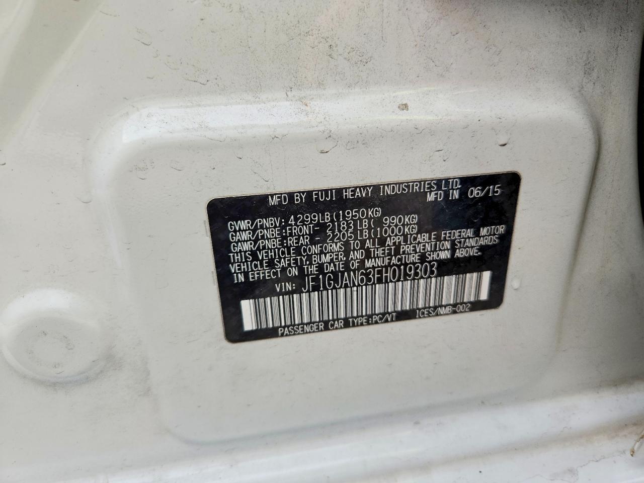 2015 Subaru Impreza Limited White vin: JF1GJAN63FH019303