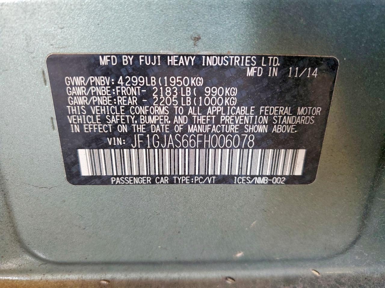 2015 Subaru Impreza Sport Limited Green vin: JF1GJAS66FH006078
