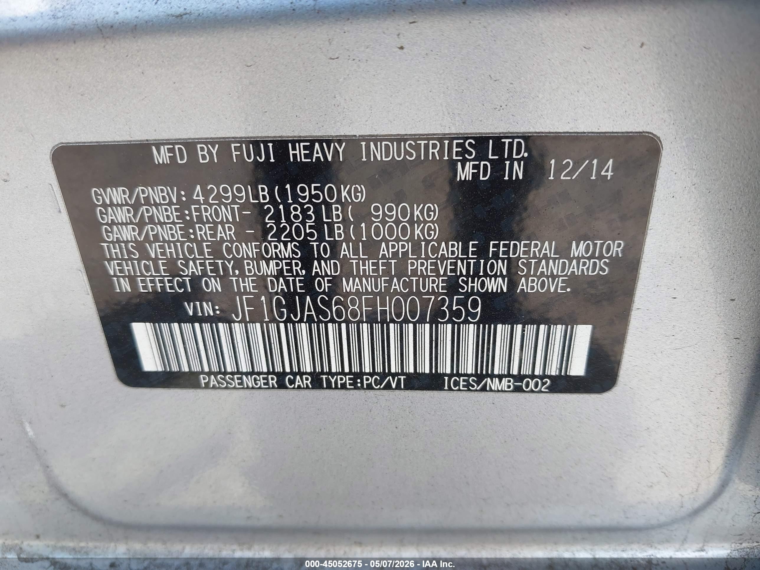 2015 Subaru Impreza 2.0i Limited Silver vin: JF1GJAS68FH007359