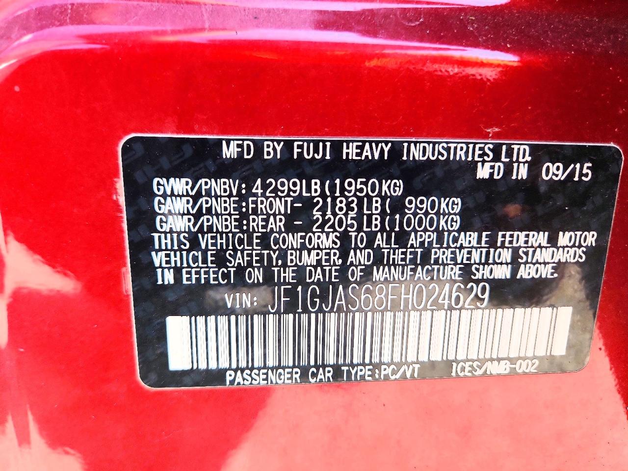 2015 Subaru Impreza Sport Limited Red vin: JF1GJAS68FH024629