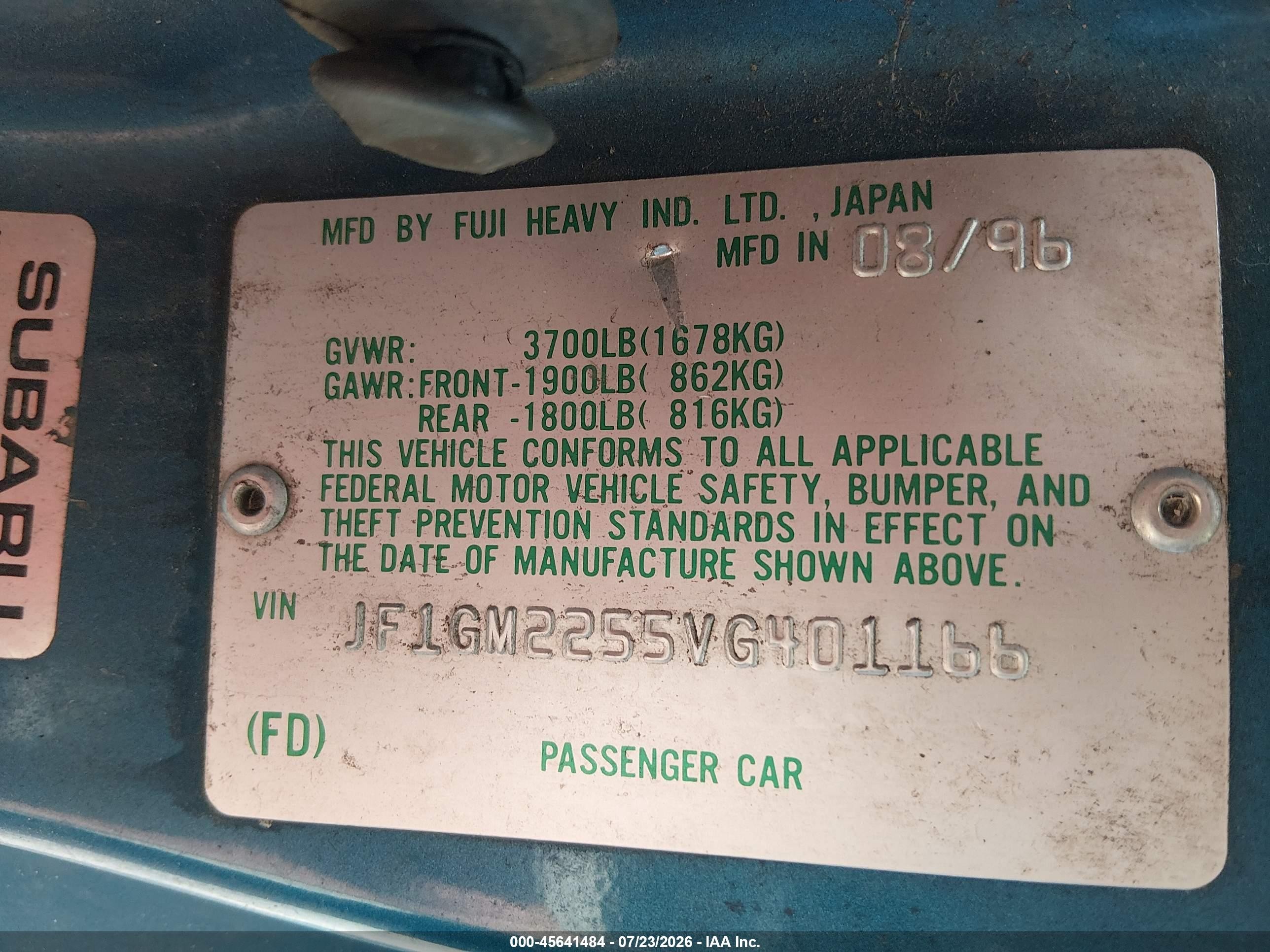 1997 Subaru Impreza Brighton Blue vin: JF1GM2255VG401166