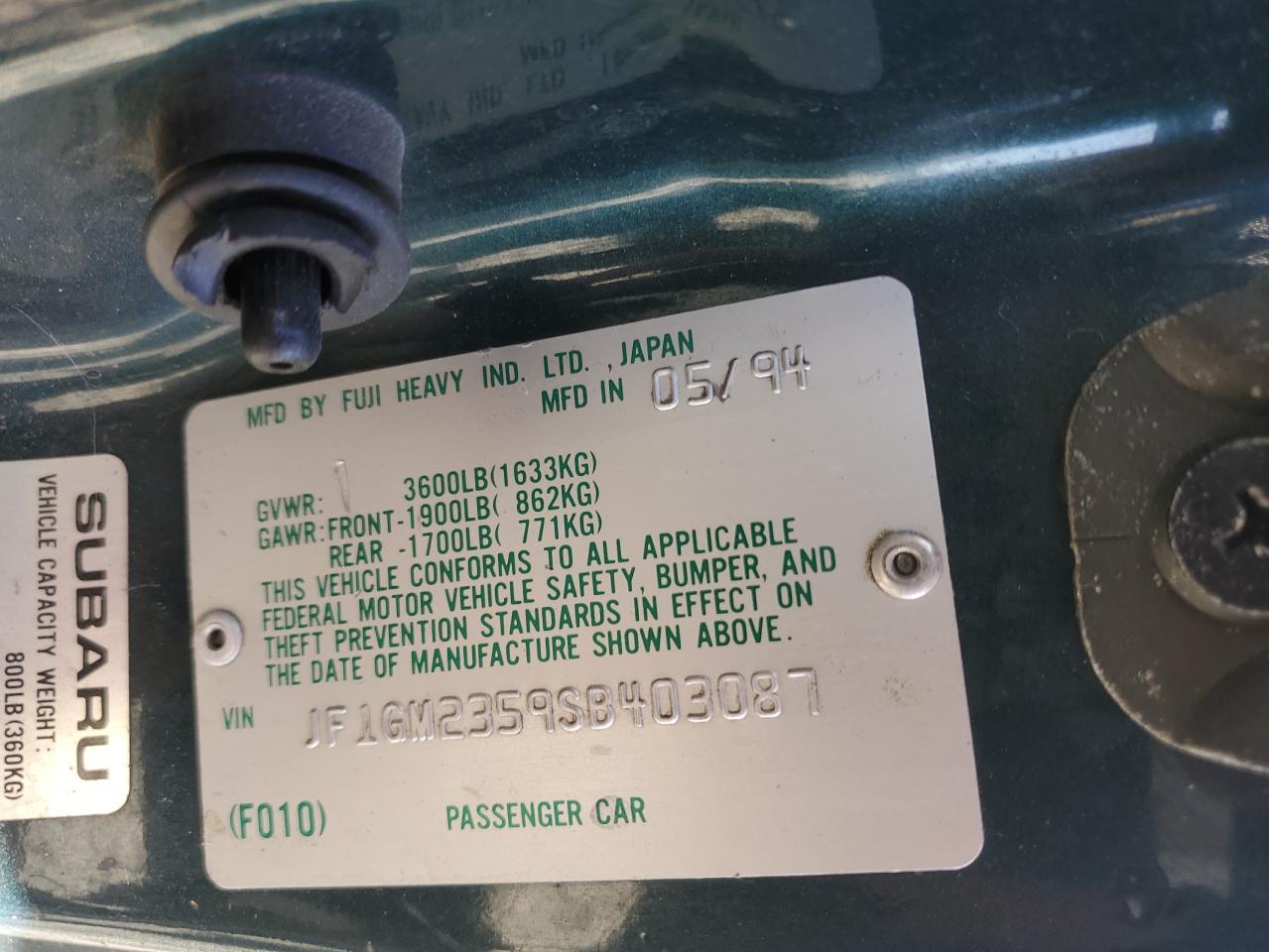 Price & History 1995 Subaru Impreza L 1.8l 4 vin
