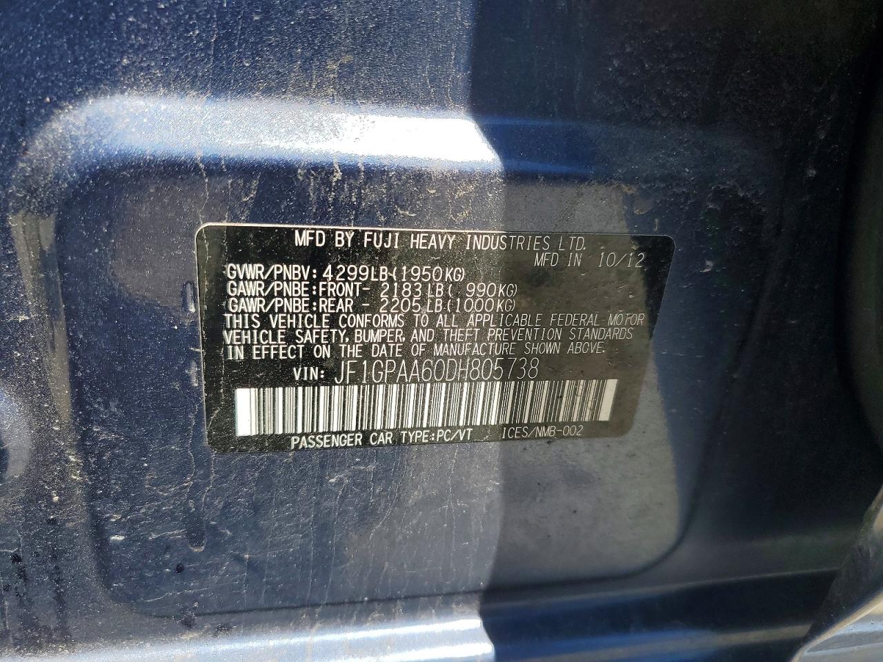 2013 Subaru Impreza Синий vin: JF1GPAA60DH805738