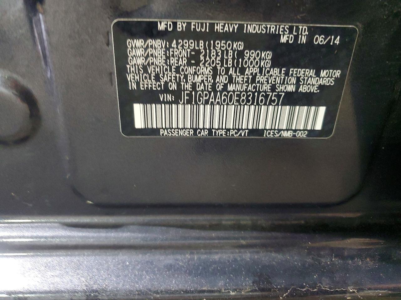 2014 Subaru Impreza Угольный vin: JF1GPAA60E8316757