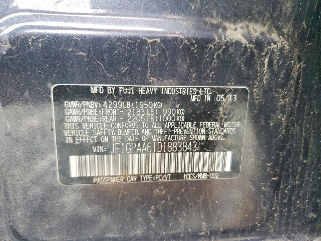 2013 Subaru Impreza Gray vin: JF1GPAA61D1883843