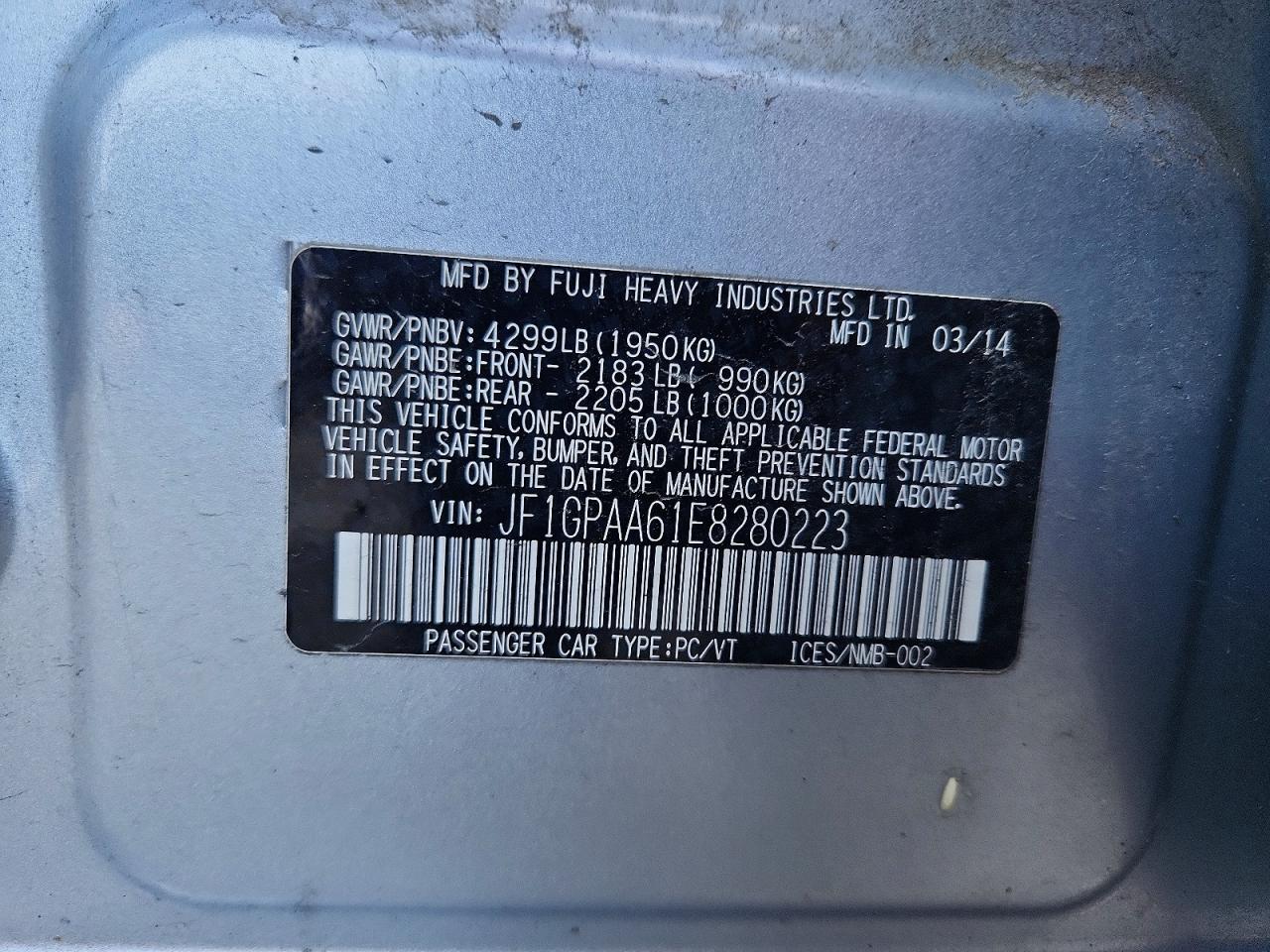2014 Subaru Impreza Серебряный vin: JF1GPAA61E8280223